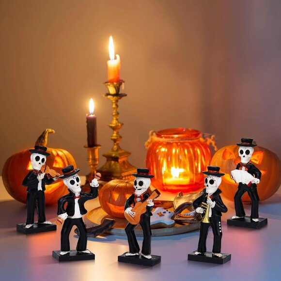 5 Pcs Mariachi Band Skull Folk Musician Players Skeletons Halloween Figurines - Picture 7 of 7